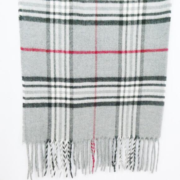 V.Fraas Cashmink Scarf Gray Plaid Check Soft Brushed‎ Long Rectangle Fringe - Picture 1 of 7